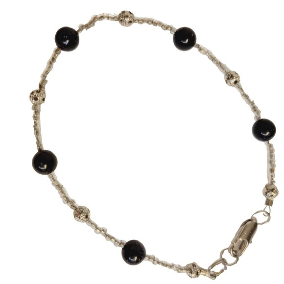 Handmade Blue Goldstone And Metal Beaded Bracelet - Picture 3 of 6